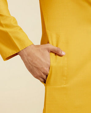 Diwas Men Mustard Yellow Plain Classic Kurta with Embroidered Neckline