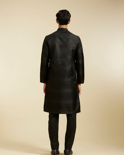 Diwas Men Ebony Black Triangular Self Patterned Kurta