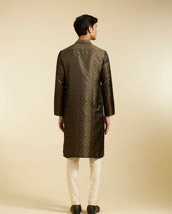 Diwas Men Olive Green Kurta with Imperial Motifs