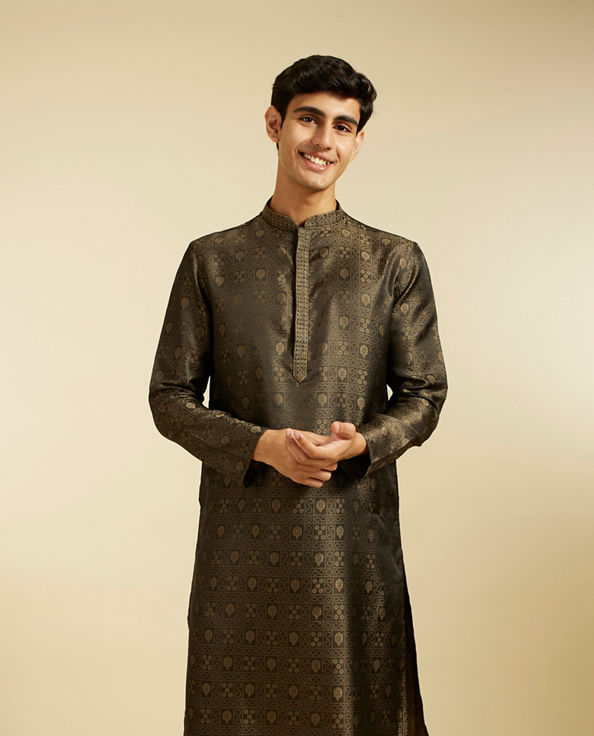 Diwas Men Olive Green Kurta with Imperial Motifs