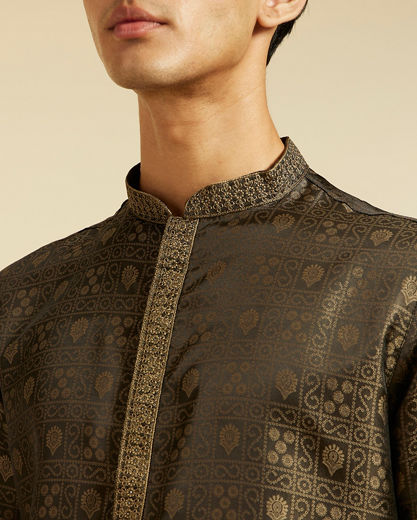 Diwas Men Olive Green Printed Kurta Set with Imperial Motifs