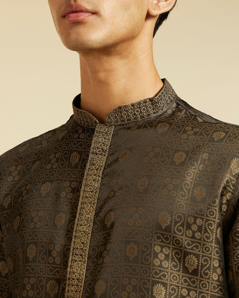 Diwas Men Olive Green Kurta with Imperial Motifs