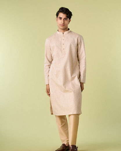 Diwas Men Beige Blended Cotton Kurta