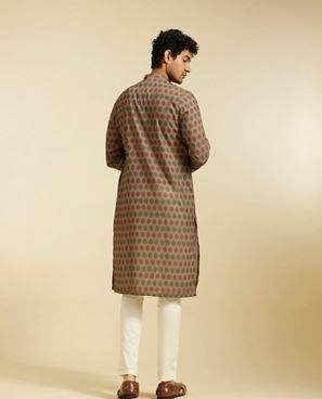 Diwas Men Olive Green Honeycomb Printed Kurta