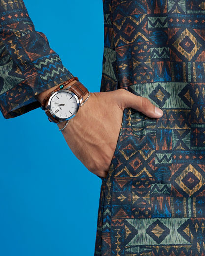 Diwas Men Teal Blue Aztec Printed Kurta