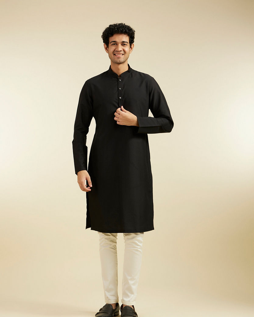 Diwas Men Midnight Black Plain Classic Kurta