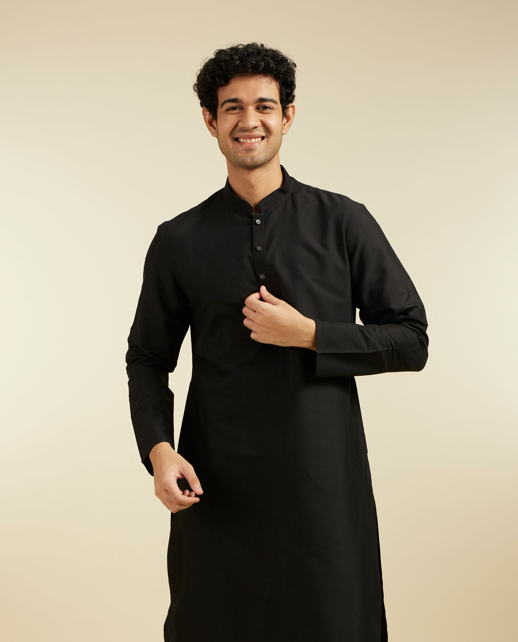 Diwas Men Midnight Black Plain Classic Kurta