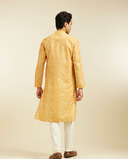 Diwas Men Mustard Yellow Kaleidoscopic Square Printed Kurta
