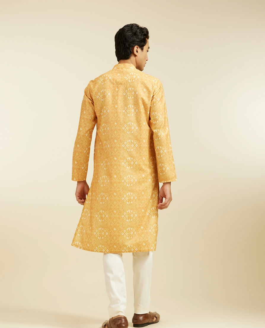 Diwas Men Mustard Yellow Kaleidoscopic Square Printed Kurta