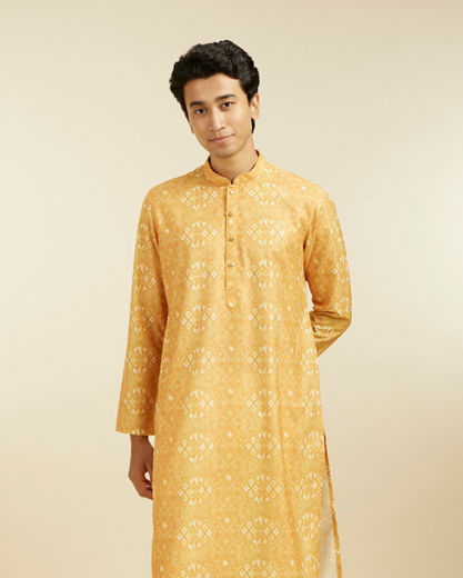 Diwas Men Mustard Yellow Kaleidoscopic Square Printed Kurta