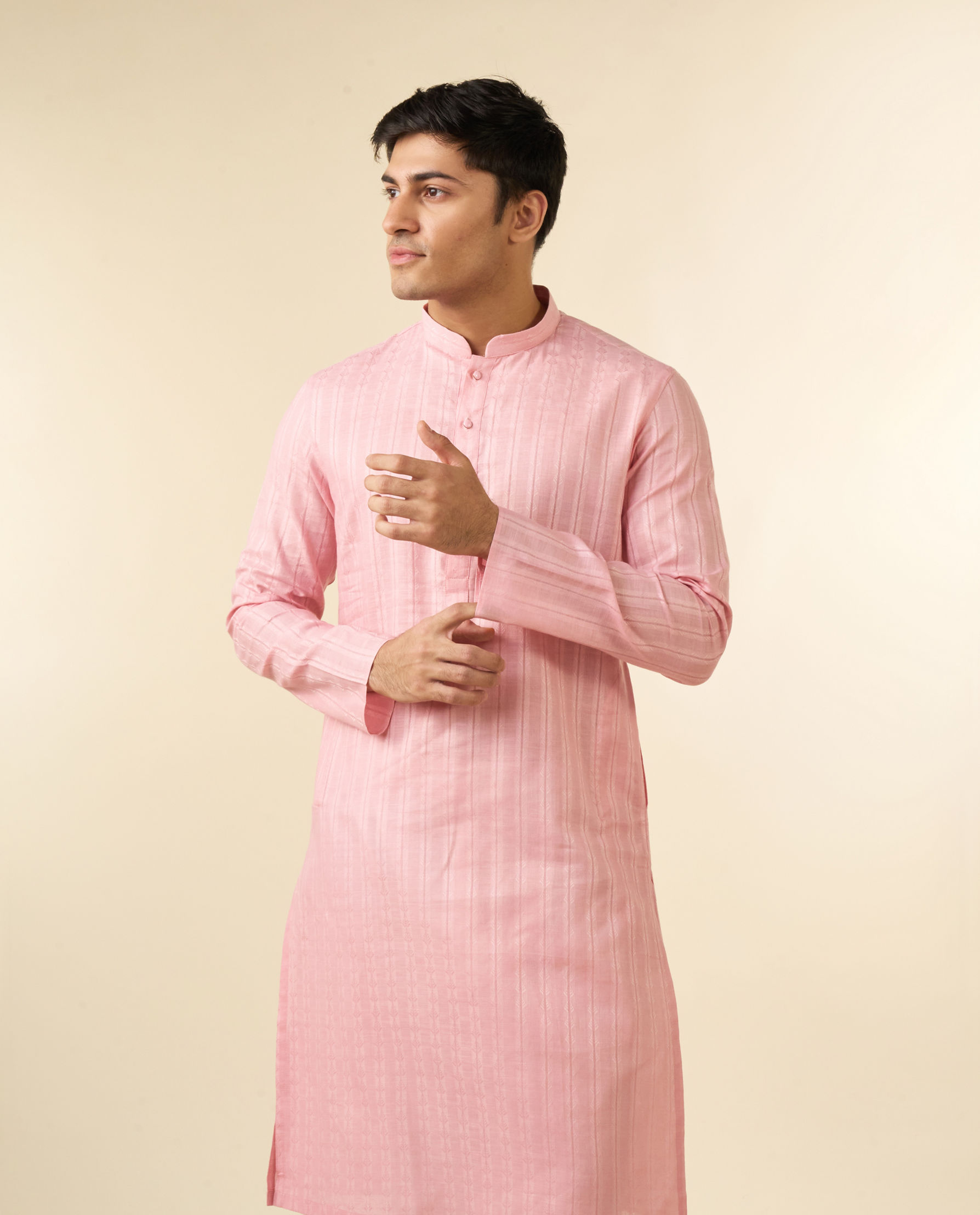 Diwas Men Pink Cotton Kurta