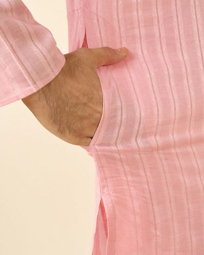 Diwas Men Pink Cotton Kurta