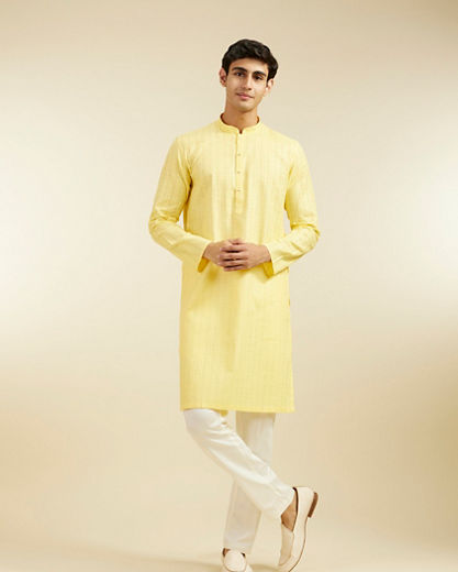 Diwas Men Corn Yellow Linear Patterned Kurta
