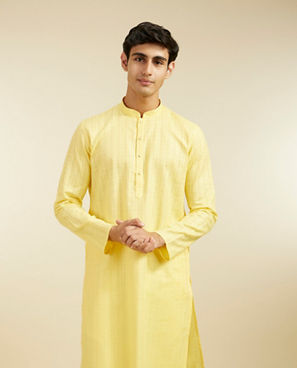 Diwas Men Corn Yellow Linear Patterned Kurta