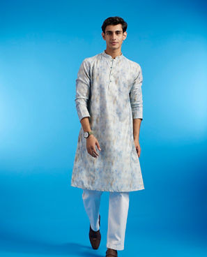 Diwas Men Pista Green Ogee Printed Kurta