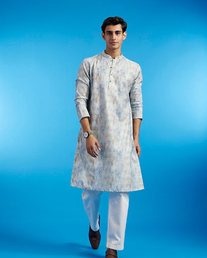 Diwas Men Pista Green Ogee Printed Kurta
