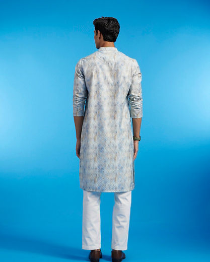 Diwas Men Pista Green Ogee Printed Kurta