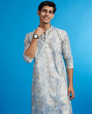 Diwas Men Pista Green Ogee Printed Kurta