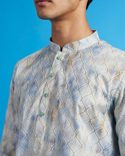 Diwas Men Pista Green Ogee Printed Kurta