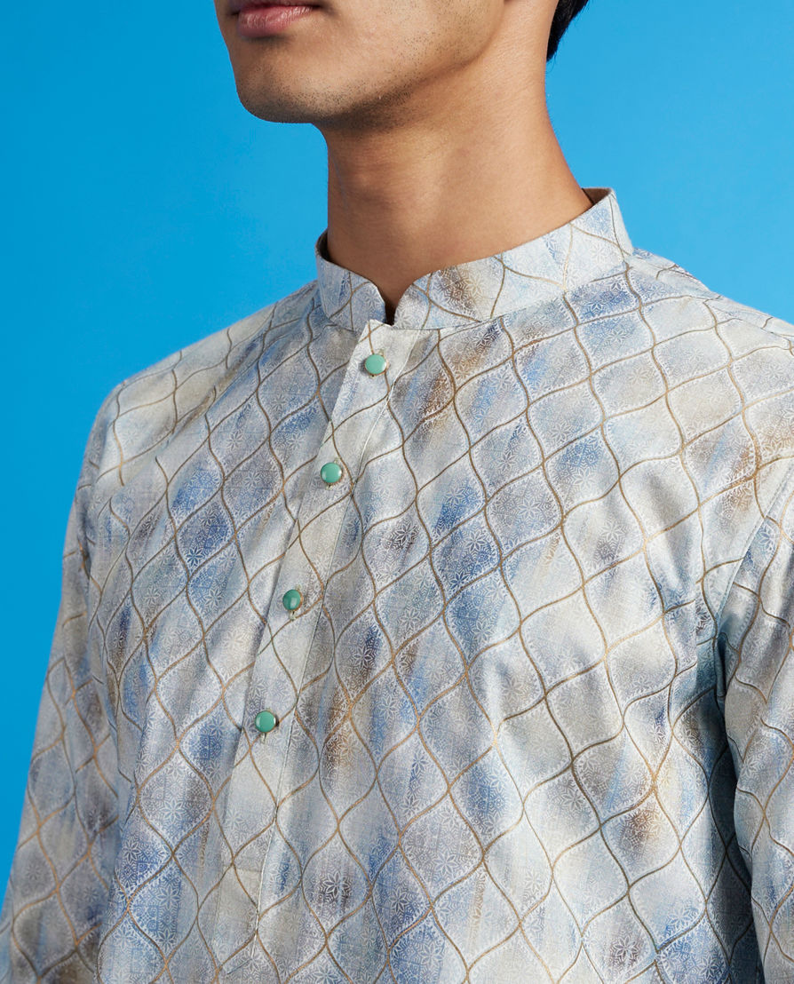 Diwas Men Pista Green Ogee Printed Kurta