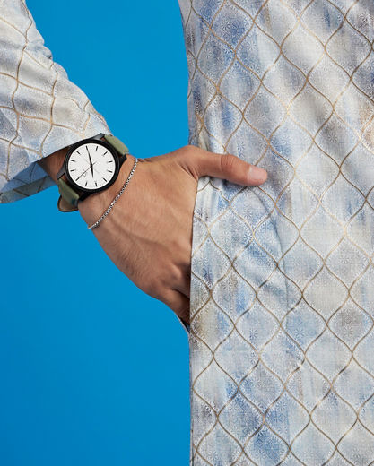 Diwas Men Pista Green Ogee Printed Kurta