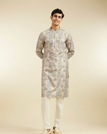 Diwas Men Smoke Grey Paisley Printed Kurta