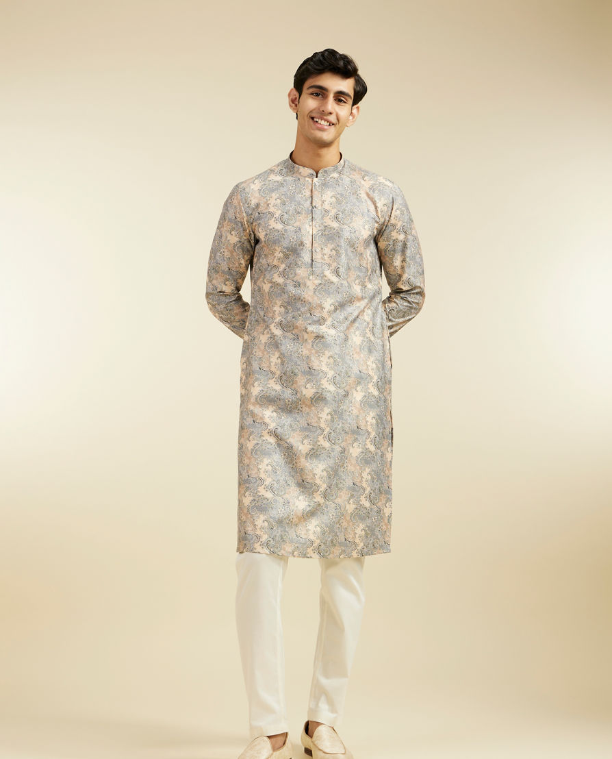 Diwas Men Smoke Grey Paisley Printed Kurta