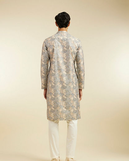 Diwas Men Smoke Grey Paisley Printed Kurta