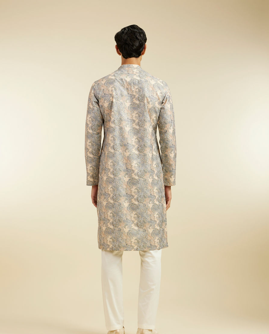 Diwas Men Smoke Grey Paisley Printed Kurta