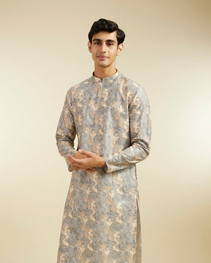 Diwas Men Smoke Grey Paisley Printed Kurta