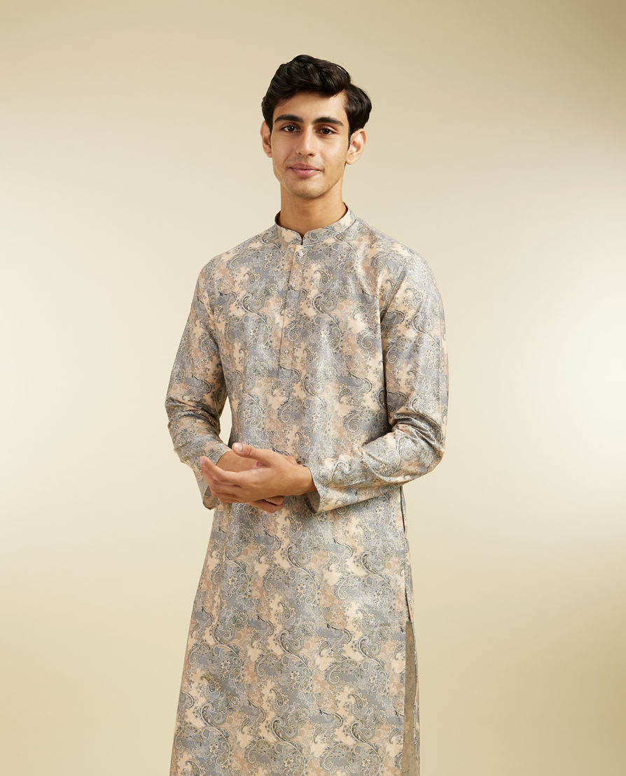 Diwas Men Smoke Grey Paisley Printed Kurta