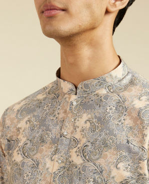Diwas Men Smoke Grey Paisley Printed Kurta