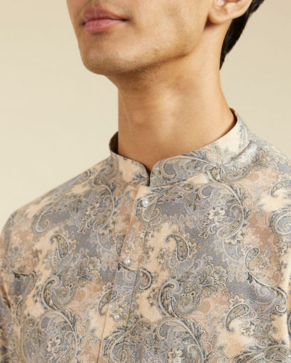 Diwas Men Smoke Grey Paisley Printed Kurta