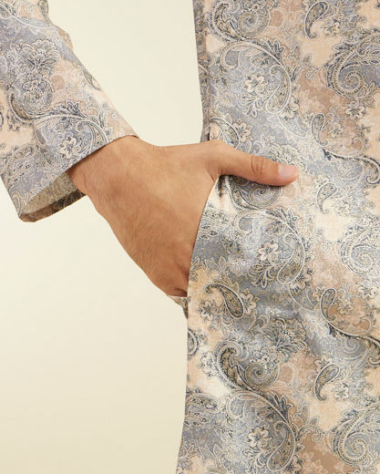 Diwas Men Smoke Grey Paisley Printed Kurta