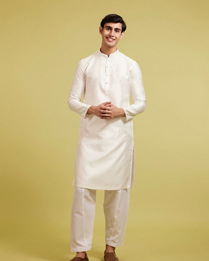 Diwas Men Warm White Harlequin Patterned Kurta