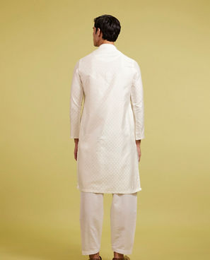 Diwas Men Warm White Harlequin Patterned Kurta