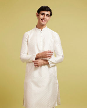 Diwas Men Warm White Harlequin Patterned Kurta