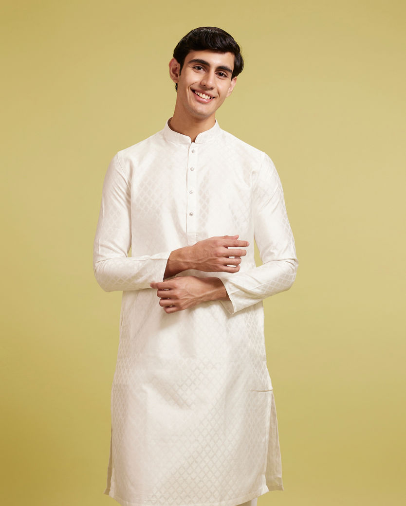 Diwas Men Warm White Harlequin Patterned Kurta