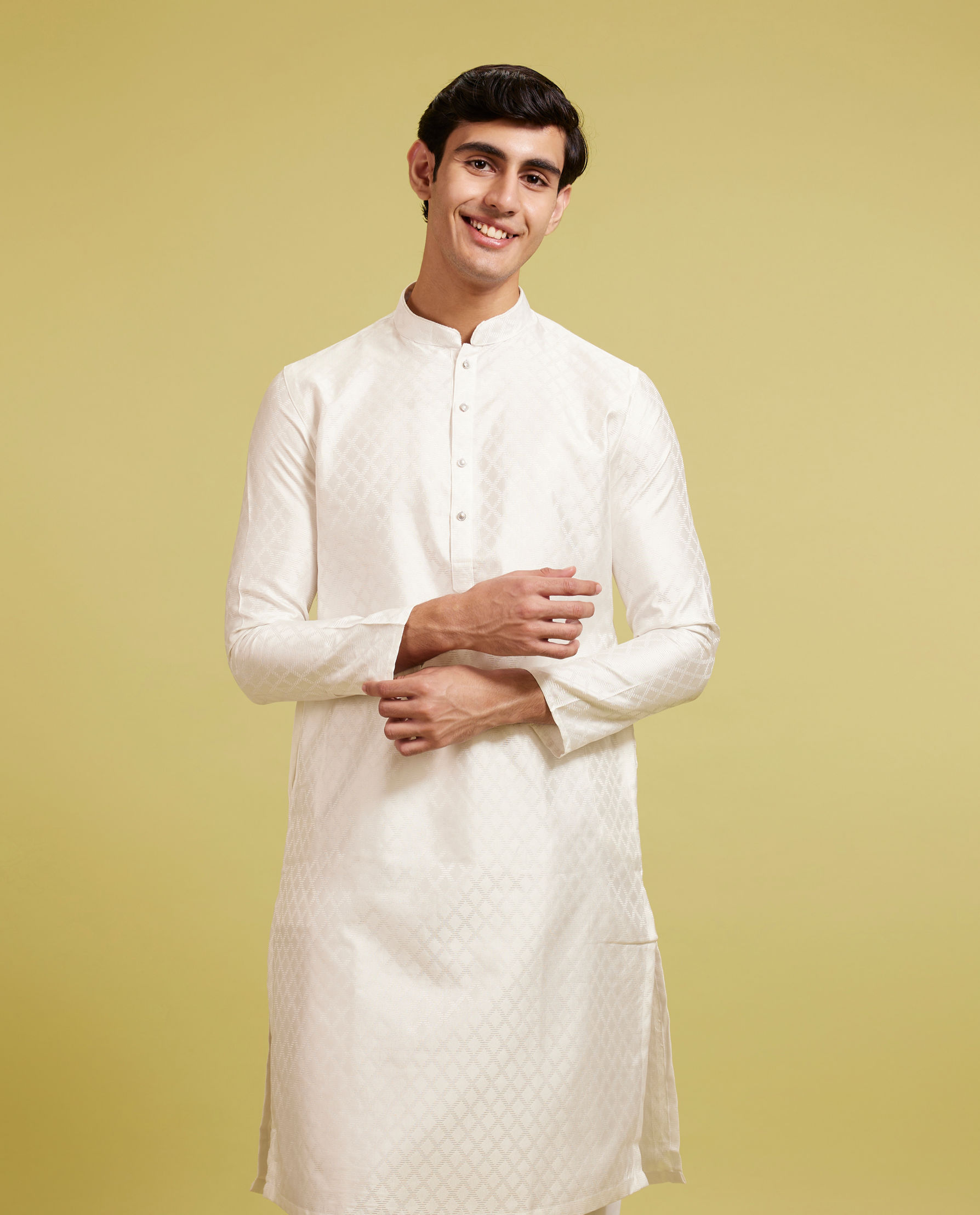 Diwas Men Warm White Harlequin Patterned Kurta