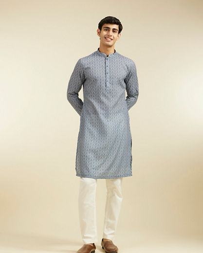 Diwas Men Oxford Blue Jaal Patterned Kurta
