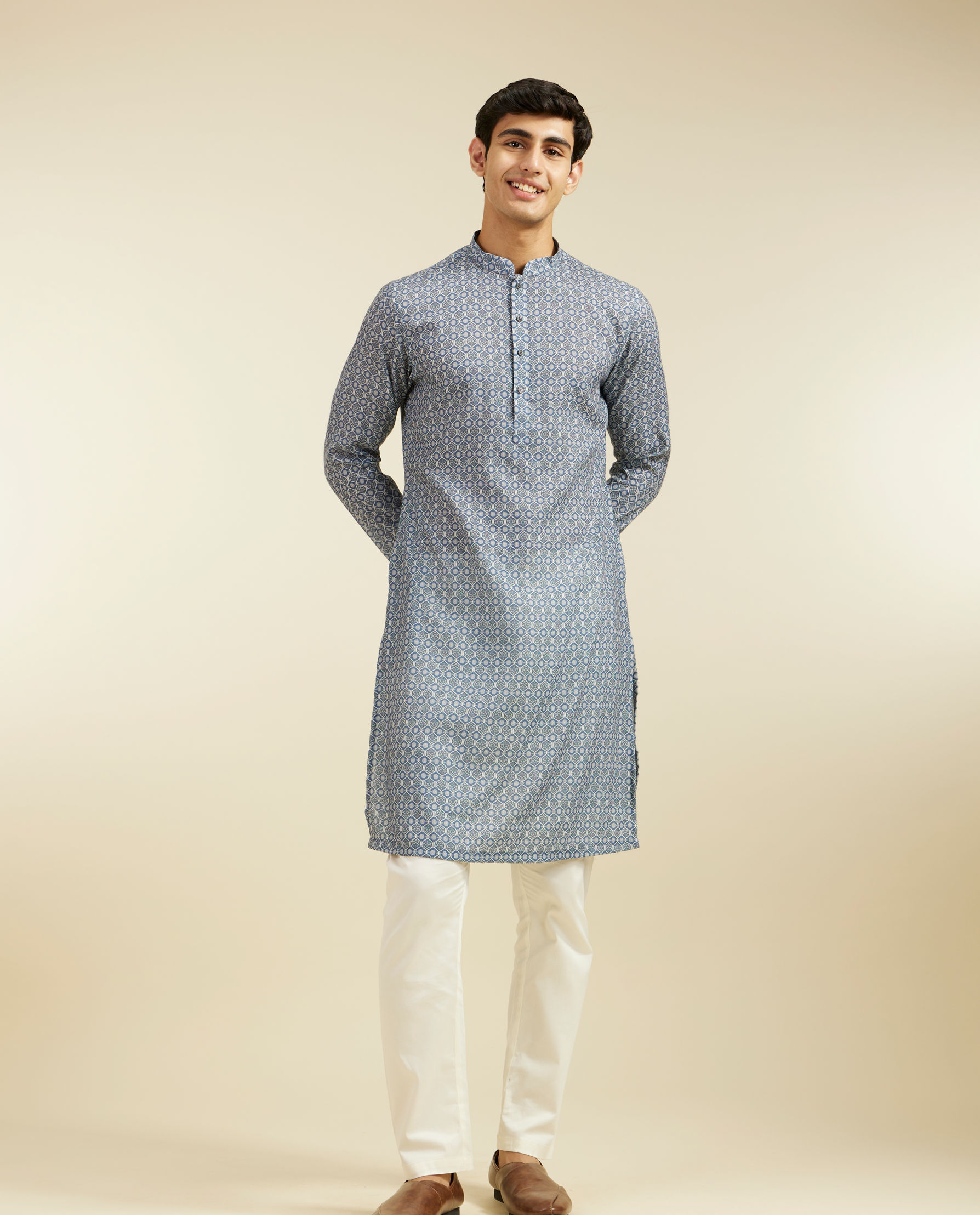 Diwas Men Oxford Blue Jaal Patterned Kurta