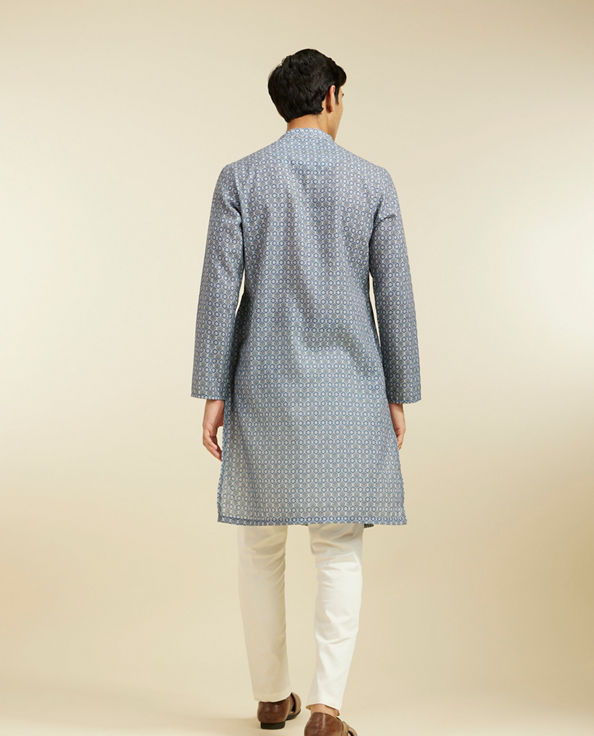 Diwas Men Oxford Blue Jaal Patterned Kurta