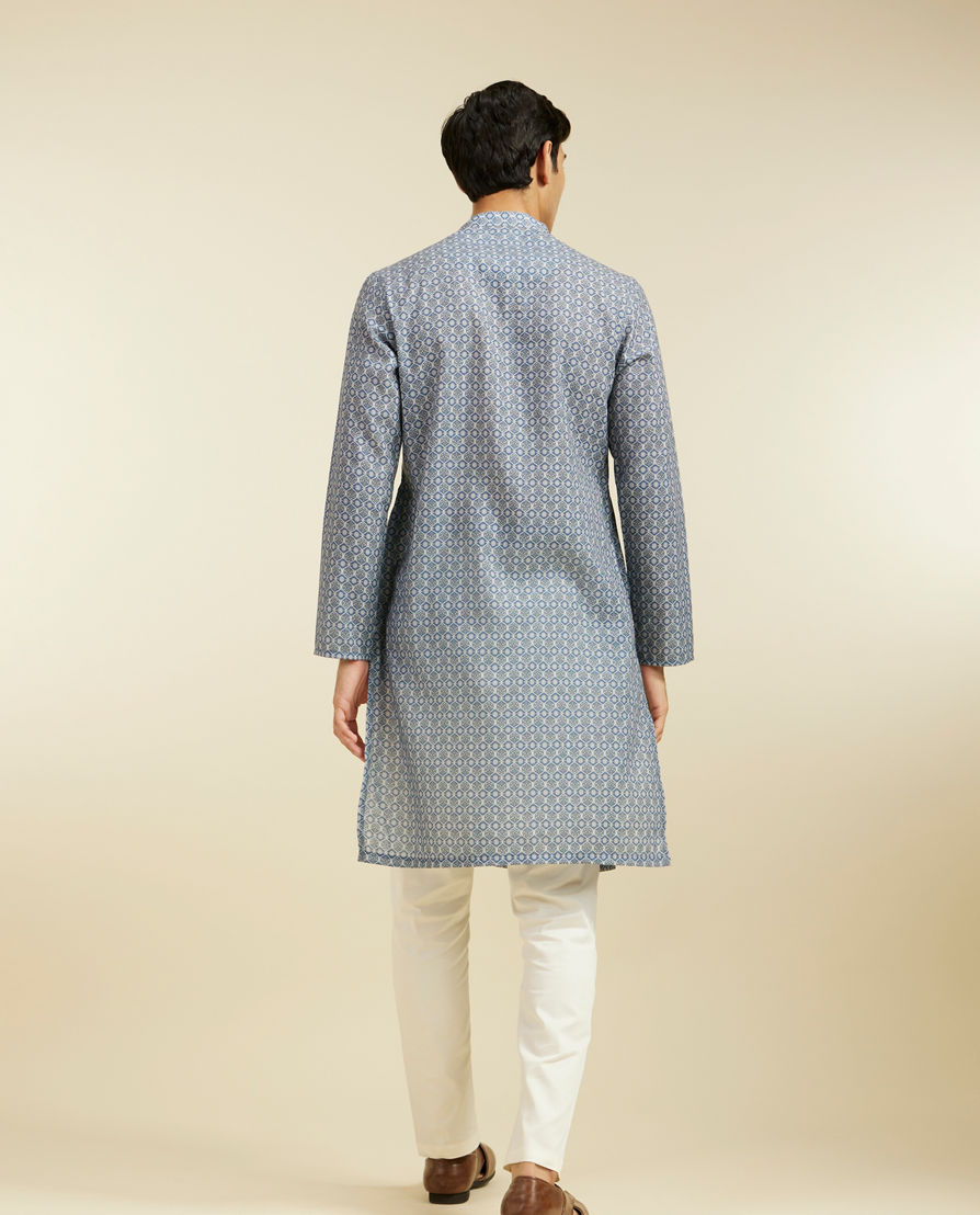 Diwas Men Oxford Blue Jaal Patterned Kurta