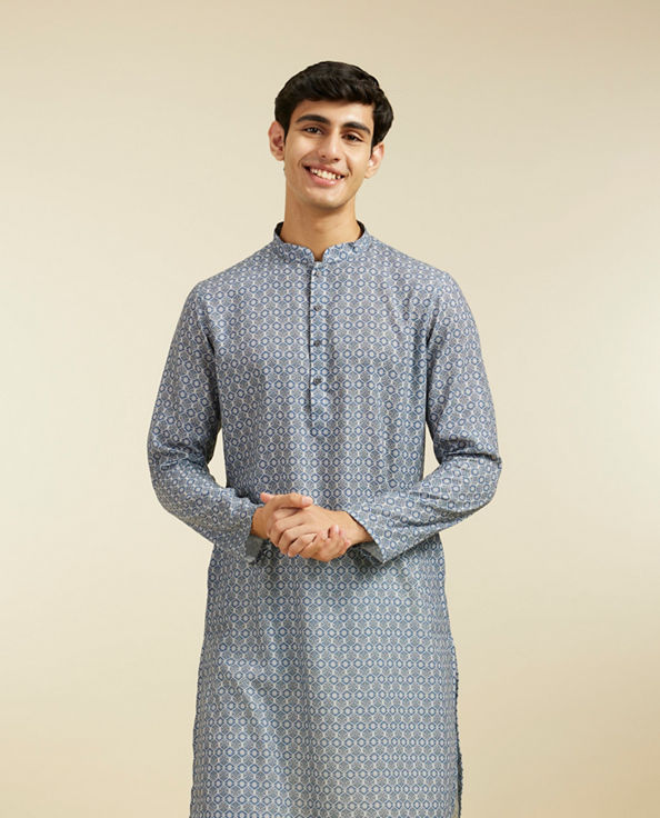 Diwas Men Oxford Blue Jaal Patterned Kurta