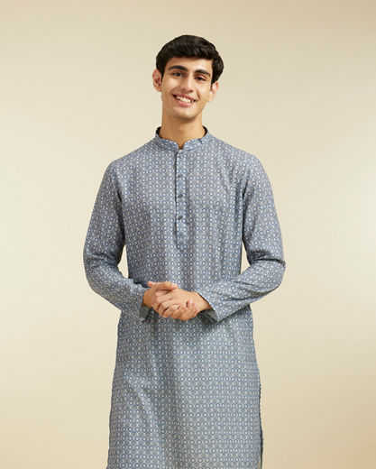Diwas Men Oxford Blue Jaal Patterned Kurta
