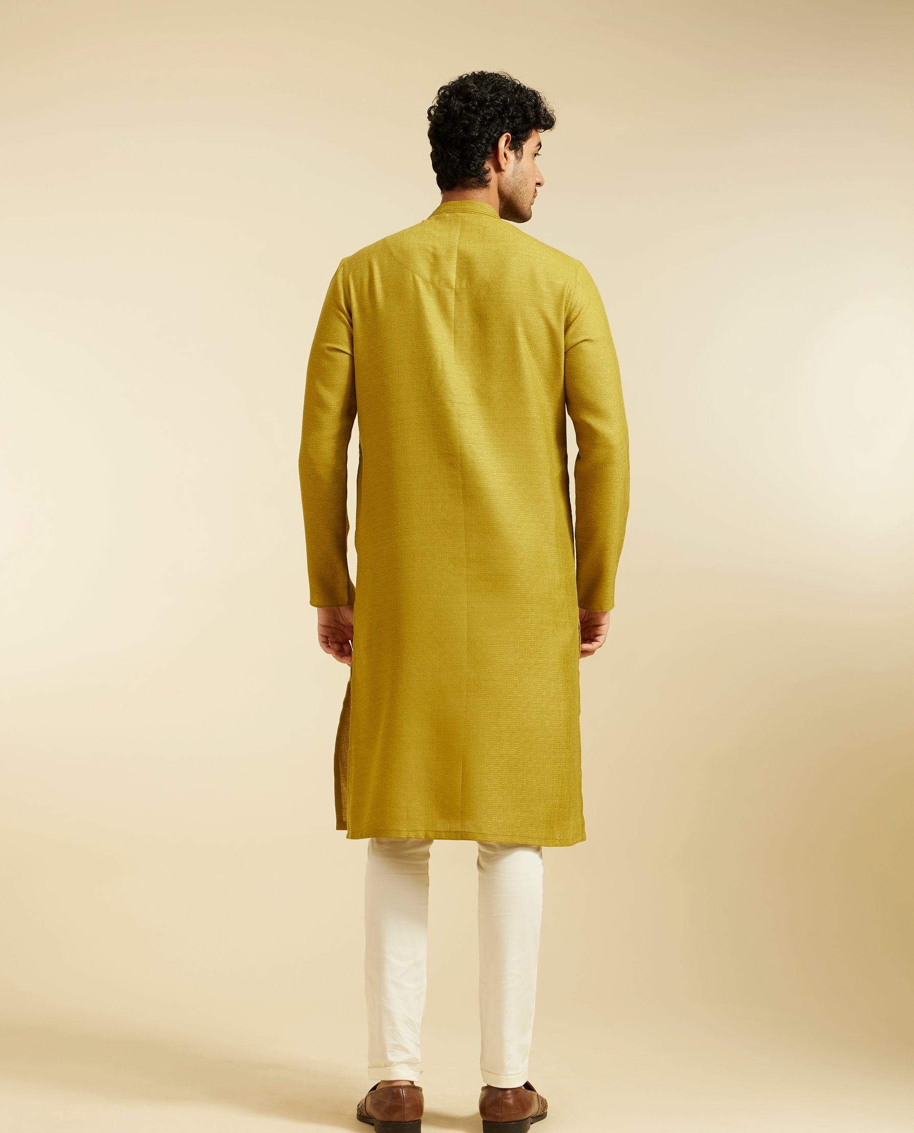 alt message - Diwas Men Mehndi Green Self Textured Kurta image number 4