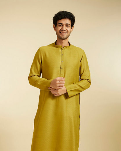 Diwas Men Mehndi Green Self Textured Kurta