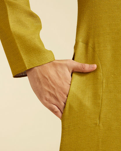 Diwas Men Mehndi Green Self Textured Kurta