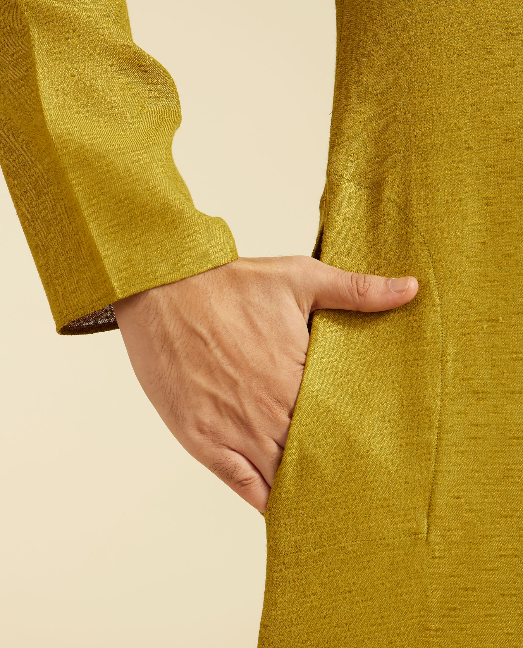 Diwas Men Mehndi Green Self Textured Kurta