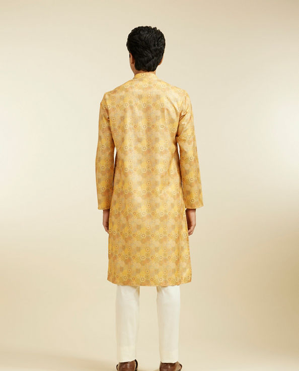 Diwas Men Mustard Yellow Abstract Floral Printed Kurta